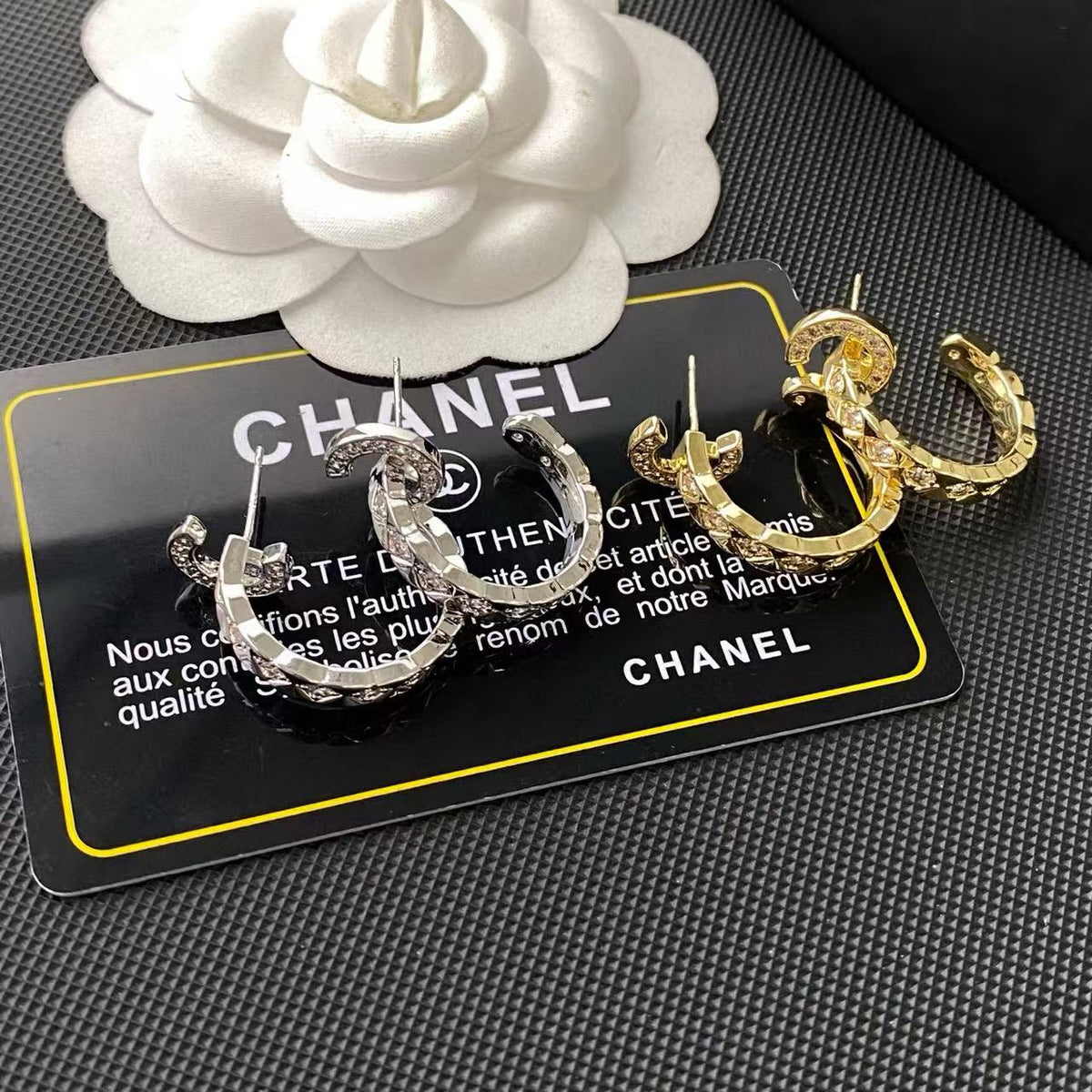 Signature Emblem Crystal-Accent Stud Earrings – Design 015 front product view