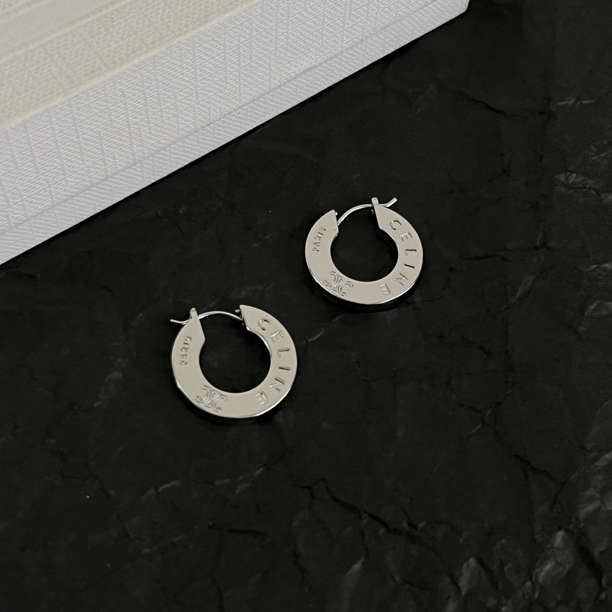 Signature Emblem Statement Earrings in Polished Metal-Tone – Design 02 close-up view