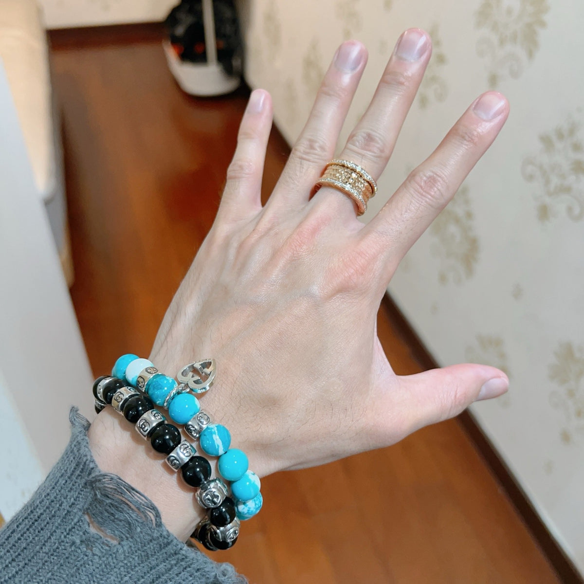 Geometric Emblem Statement Ring in Rose-Gold-Tone – Rose Gold Detail – Design 003 styled product view