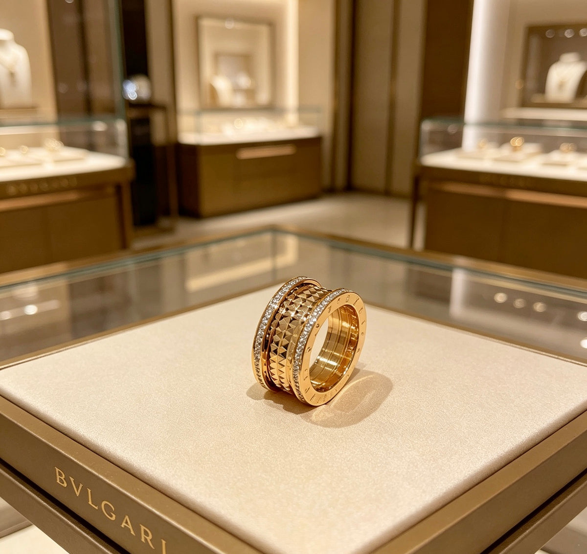 Geometric Emblem Statement Ring in Rose-Gold-Tone – Rose Gold Detail – Design 003 front product view