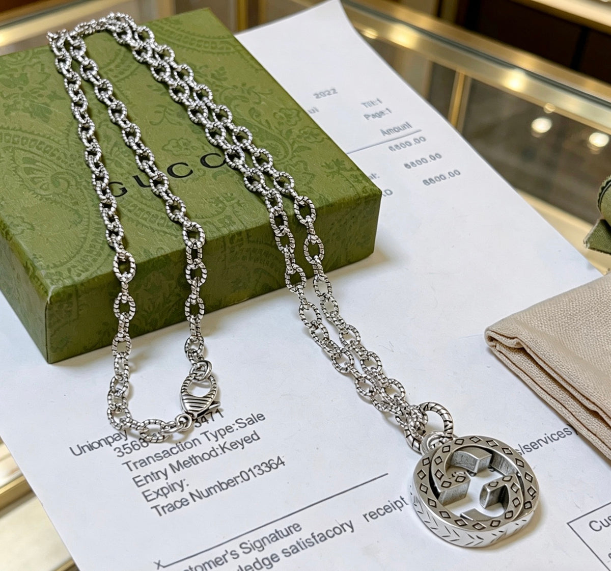 Double-G Emblem Pendant Necklace in Polished Metal-Tone – Design 129 main product view
