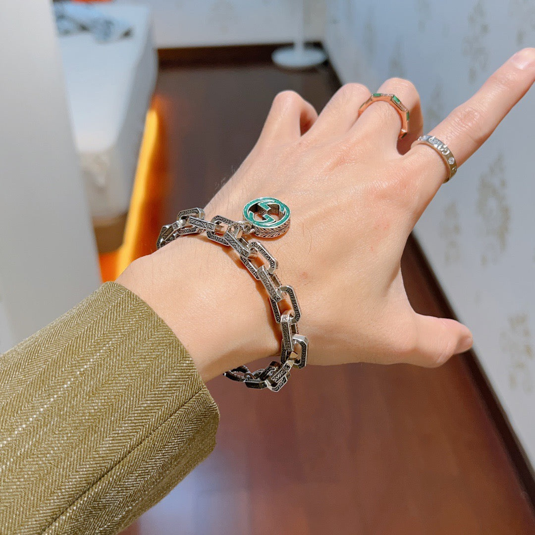 Geometric Emblem Bracelet in Polished Metal-Tone – Design 064 styled product view