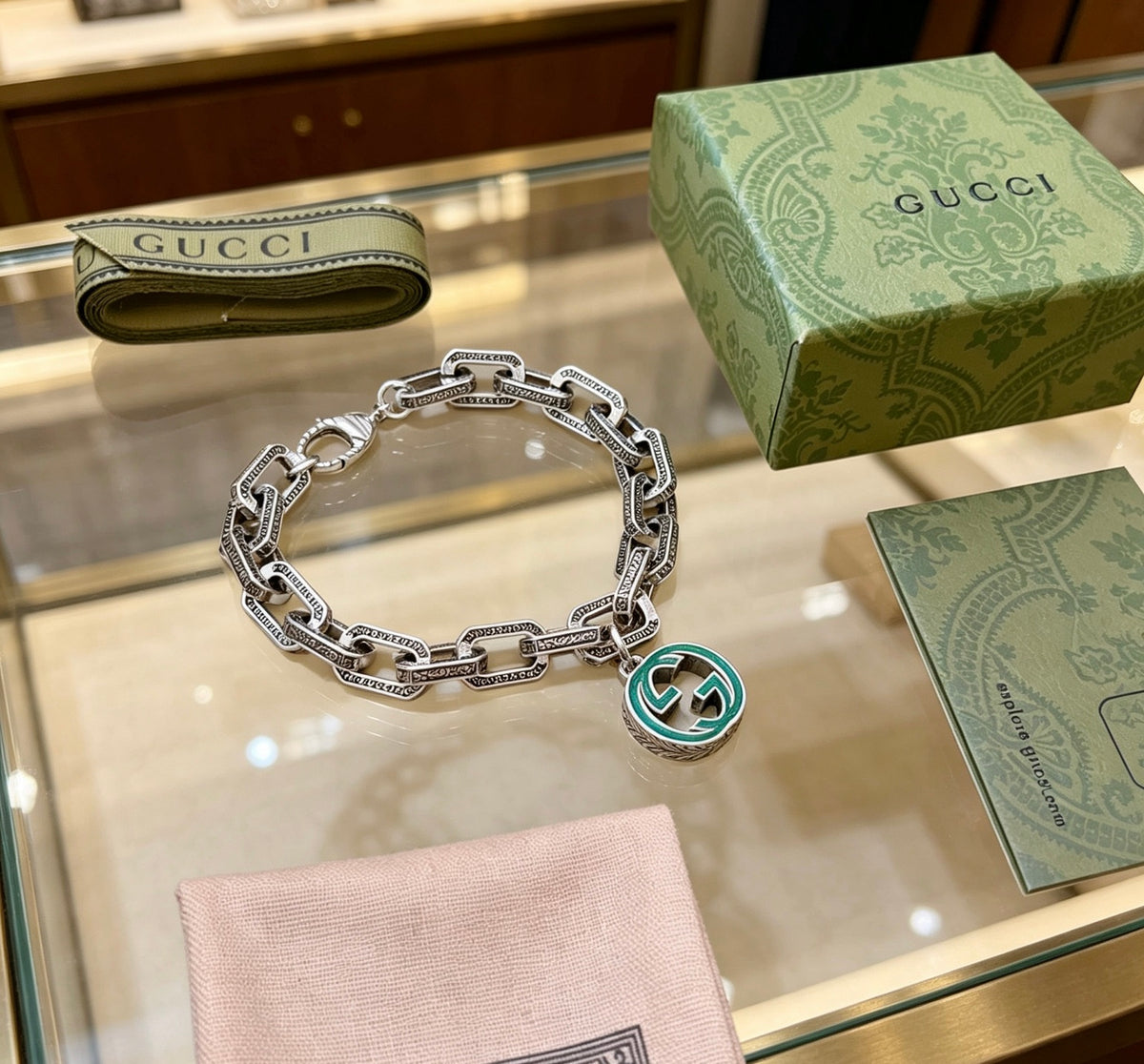 Geometric Emblem Bracelet in Polished Metal-Tone – Design 064 front product view
