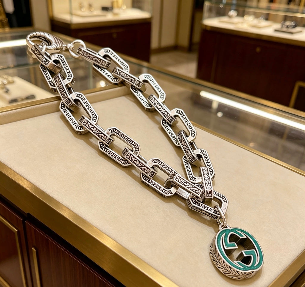 Geometric Emblem Bracelet in Polished Metal-Tone – Design 064 side detail