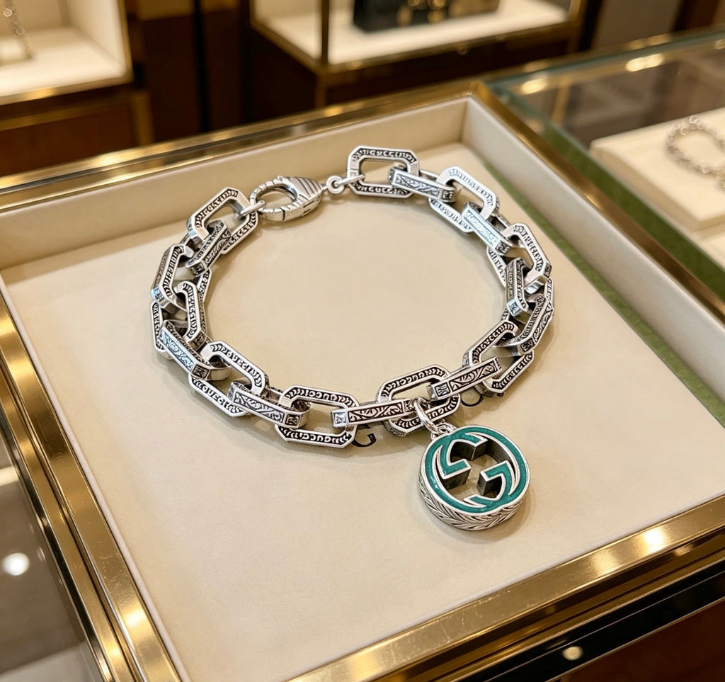 Geometric Emblem Bracelet in Polished Metal-Tone – Design 062 main product view