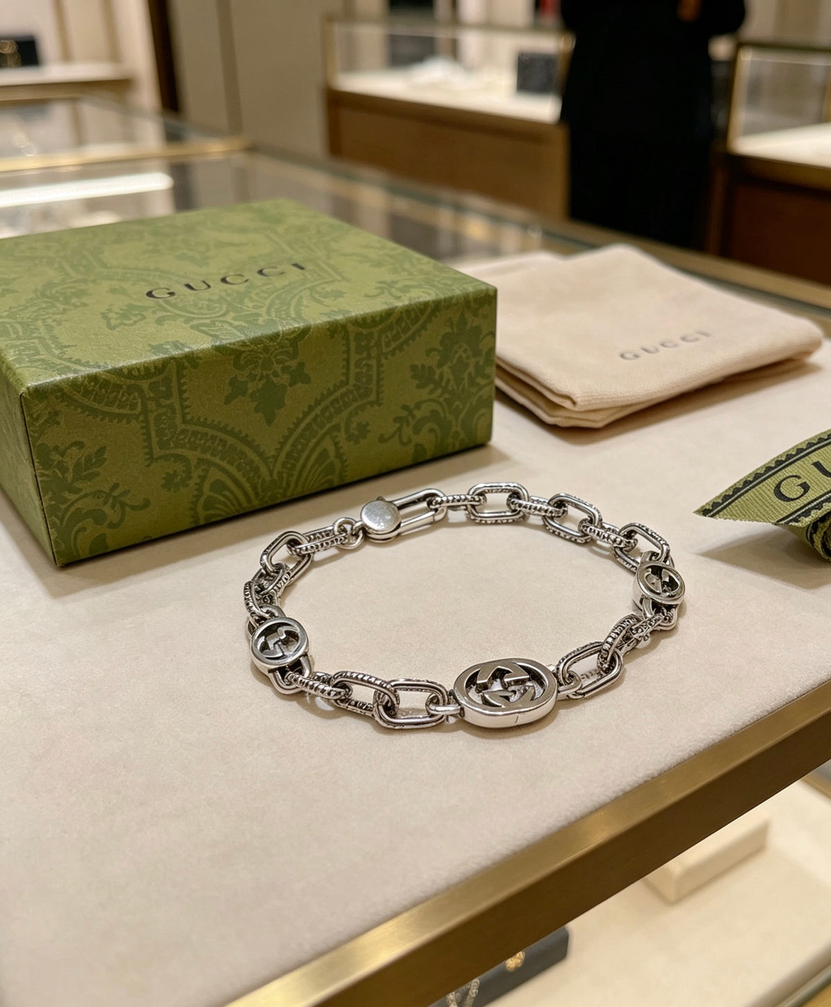 Geometric Emblem Bracelet in Polished Metal-Tone – Design 063 front product view