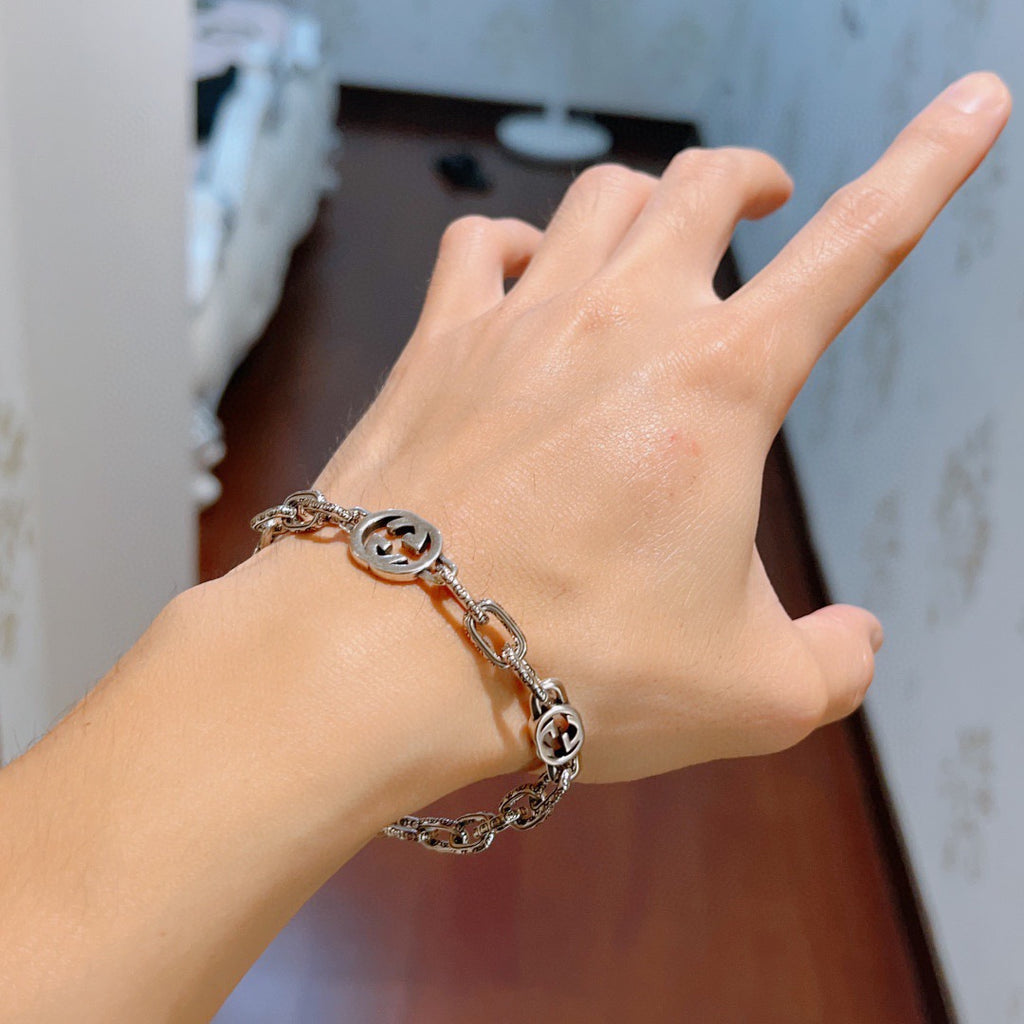 Geometric Emblem Bracelet in Polished Metal-Tone – Design 063 detail view
