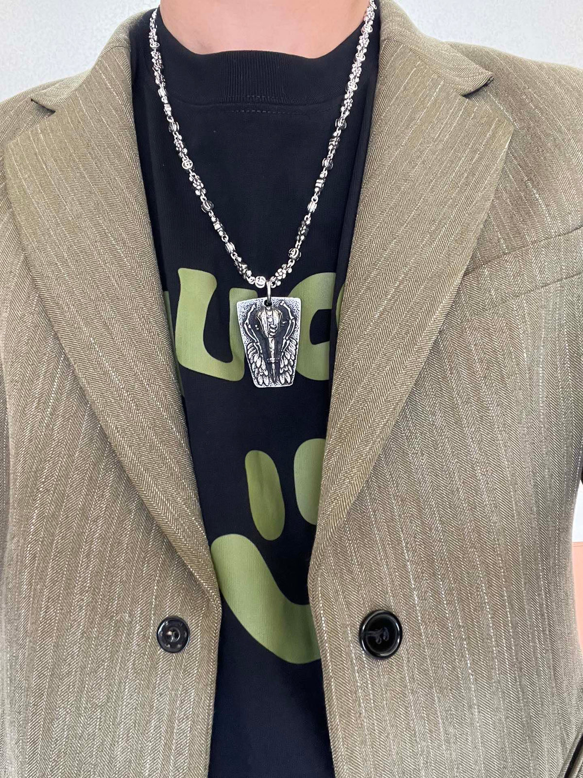 Double-G Emblem Pendant Necklace in Polished Metal-Tone – Vintage Detail – Design 033 main product view