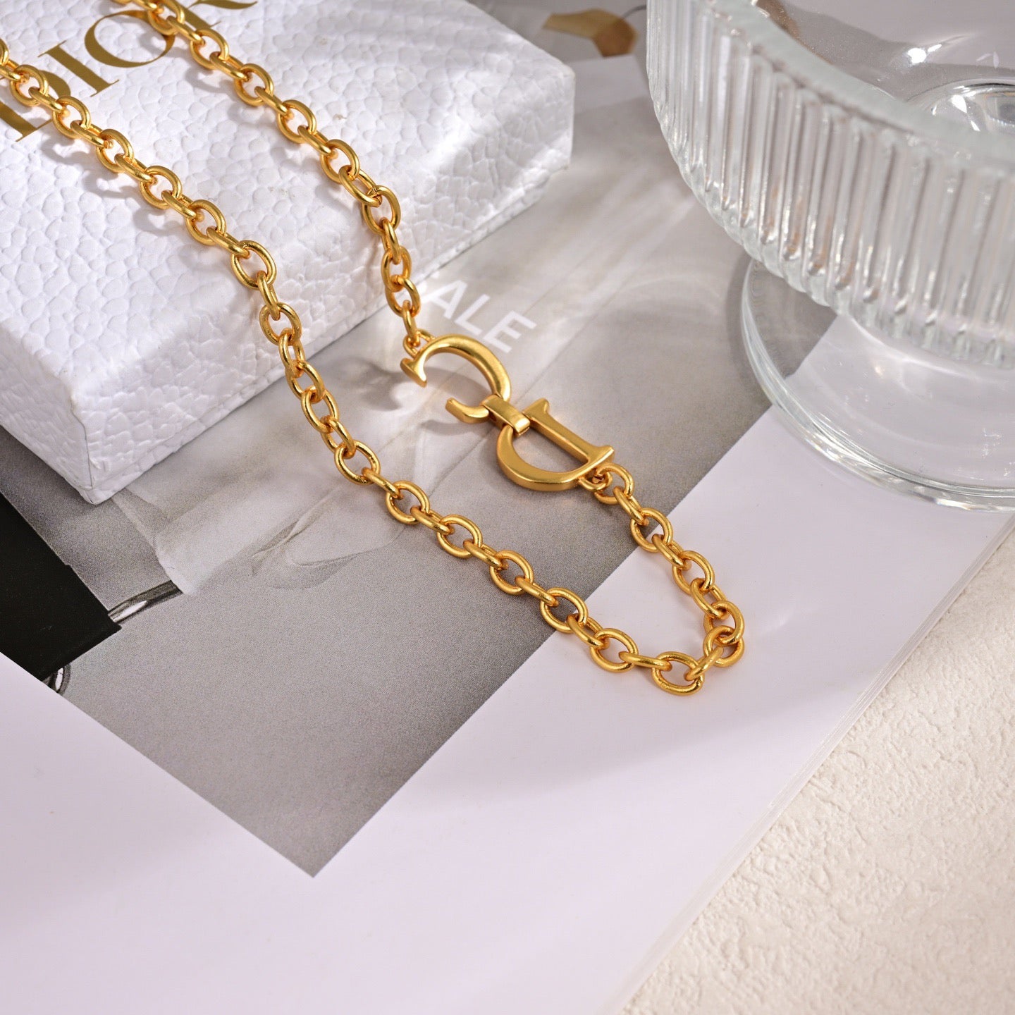Graphic Letter Motif Pendant Necklace in Polished Metal-Tone – Design 012 styled view