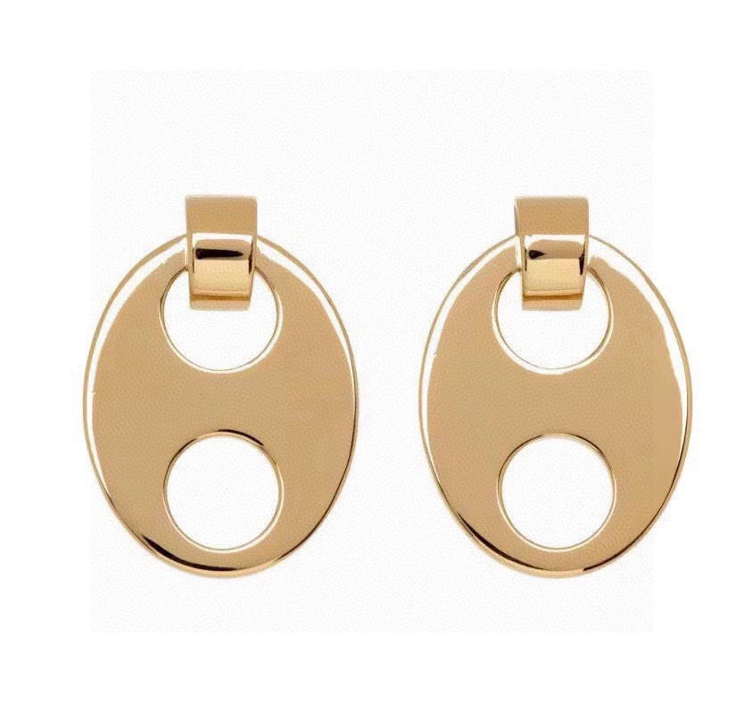 Graphic Emblem Stud Earrings in Gold-Tone – Design 02 front view