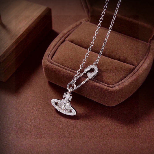 Orb Pendant Necklace in Polished Metal-Tone – Pearl Detail – Design 020 main product view