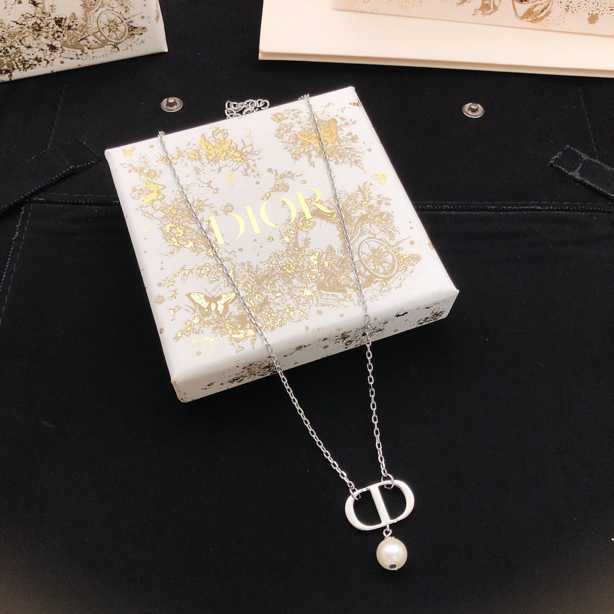 Pearl-Style Motif Pendant Necklace in Silver-Tone with Pearl-Style Detail – Design 003 styled view