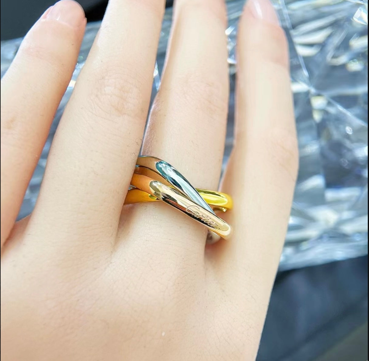 Sculptural Statement Ring in Polished Metal-Tone – Design 03 front view