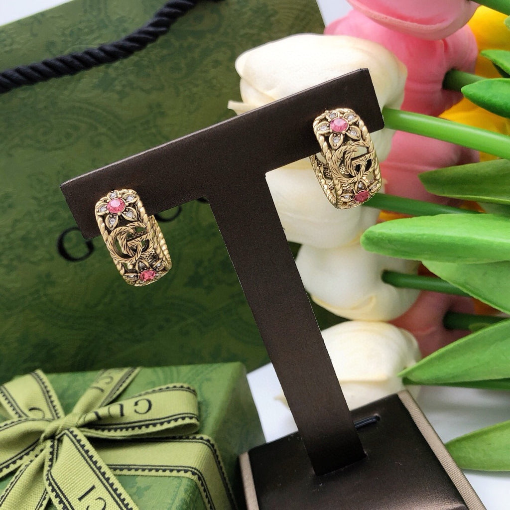 Geometric Emblem Stud Earrings in Polished Metal-Tone – Vintage Detail – Design 003 main product view