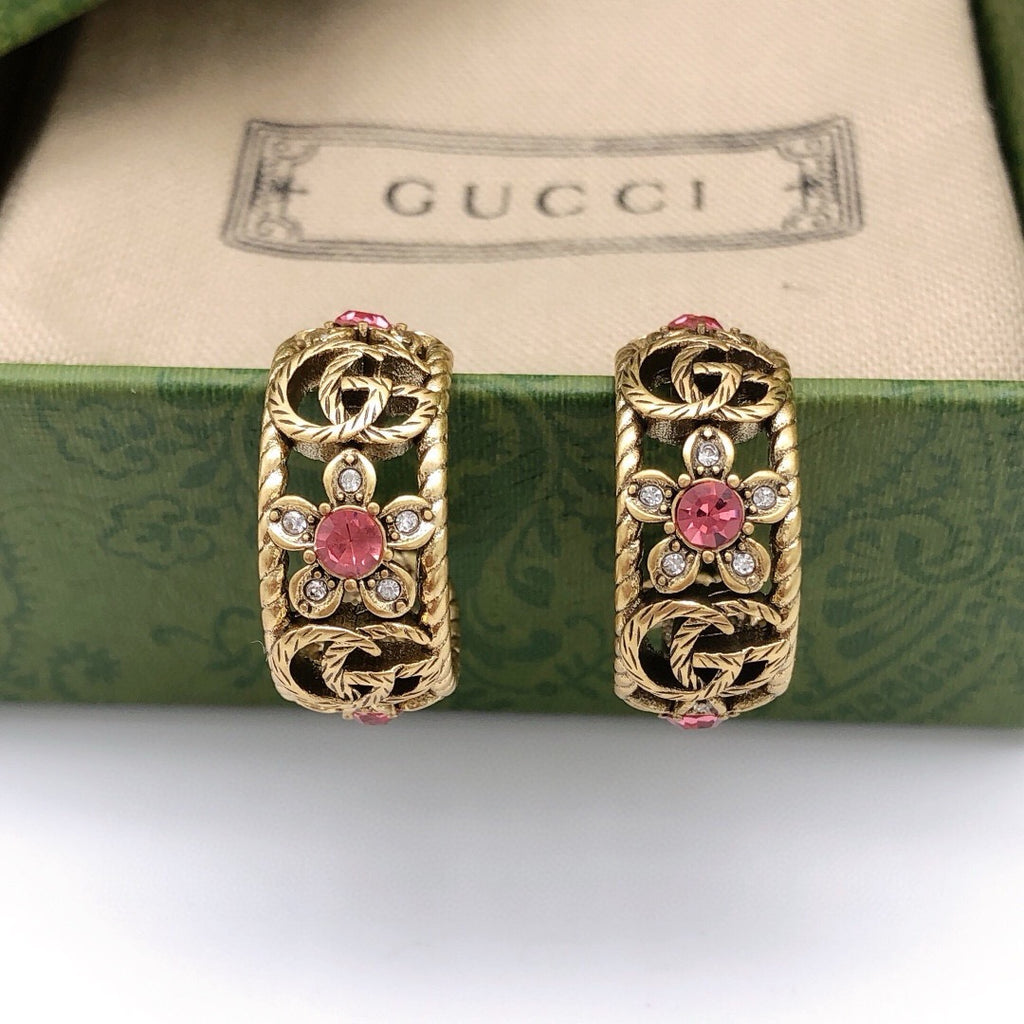 Geometric Emblem Stud Earrings in Polished Metal-Tone – Vintage Detail – Design 003 styled product view
