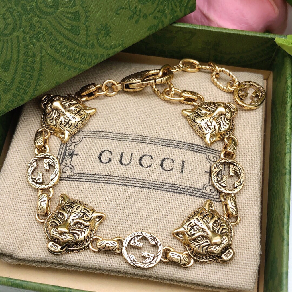 Tiger Head Bracelet in Gold-Tone front product view