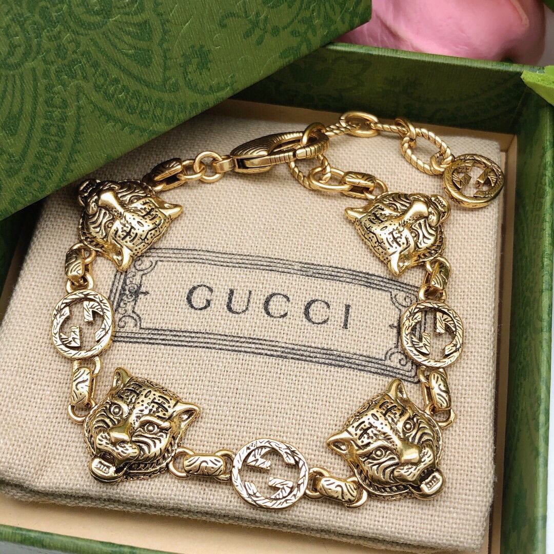 Tiger Head Bracelet in Gold-Tone front product view