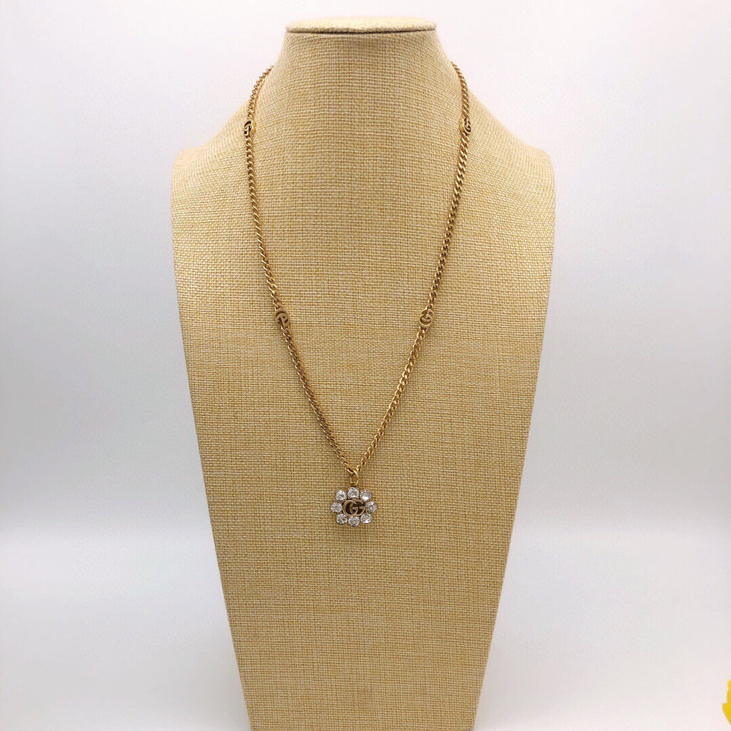 Geometric Emblem Pendant Necklace in Polished Metal-Tone – Crystal Detail styled product view