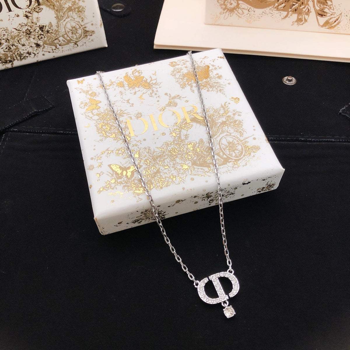 Graphic Letter Motif Pendant Necklace in Polished Metal-Tone with Crystal-Style Accents – Design 001 main product view