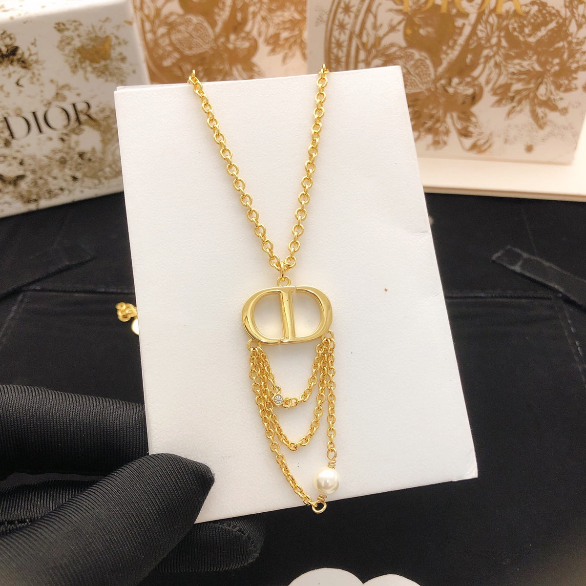 Graphic Letter Motif Pendant Necklace in Polished Metal-Tone – Design 010 styled view