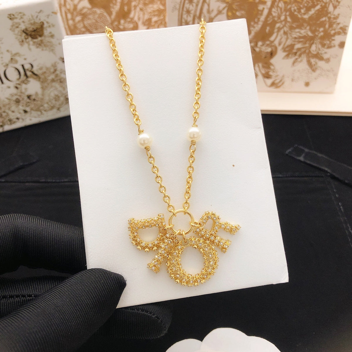Graphic Letter Motif Jewelry Accessory in Polished Metal-Tone with Crystal-Style Accents styled view
