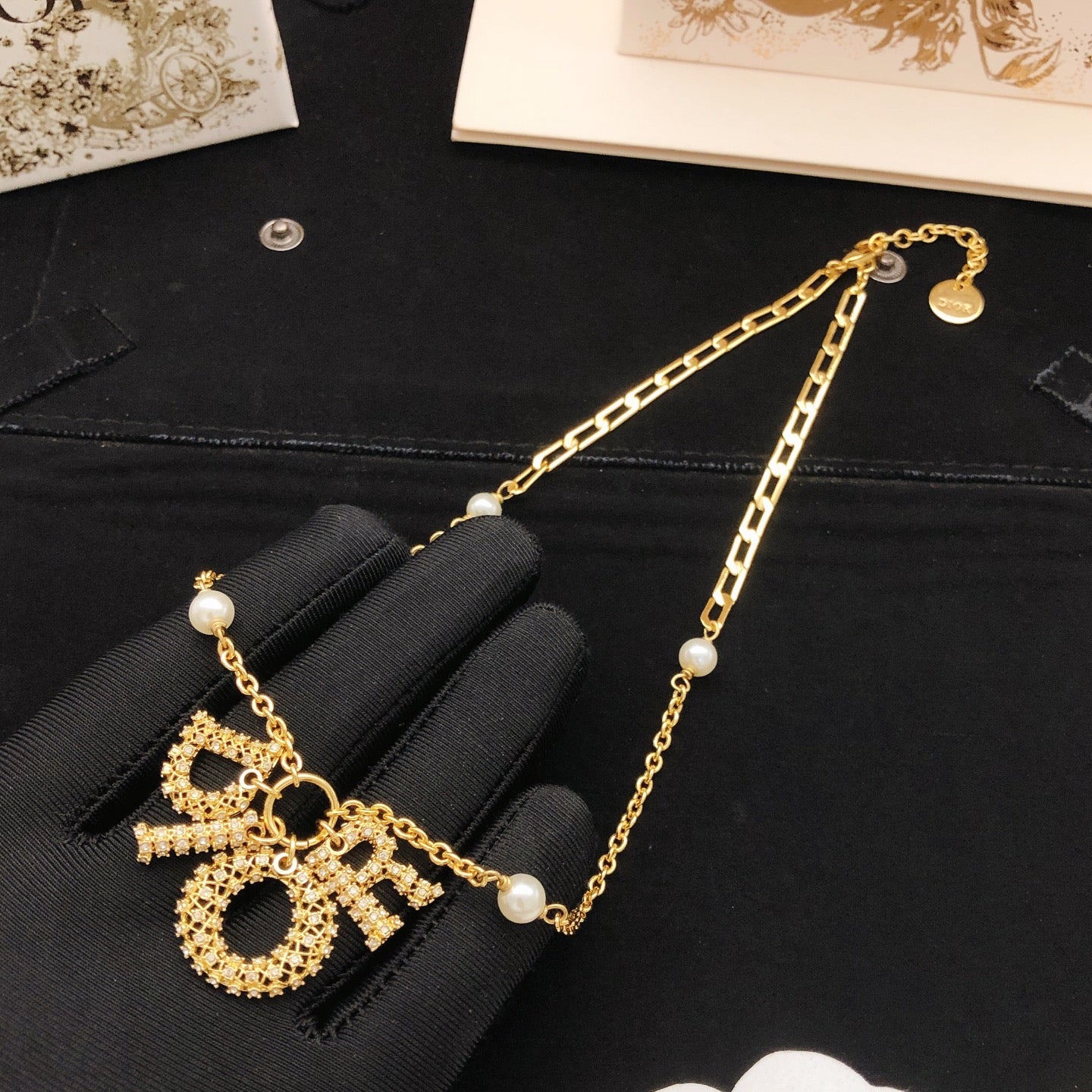 Graphic Letter Motif Jewelry Accessory in Polished Metal-Tone with Crystal-Style Accents side detail