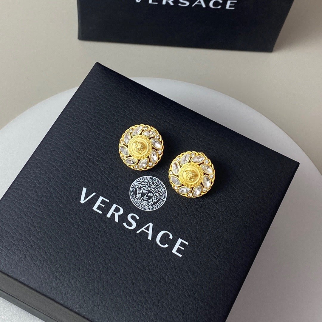 Statement Emblem Stud Earrings in Polished Metal-Tone – Design 06 detail view