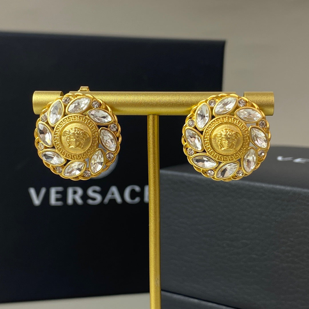 Statement Emblem Stud Earrings in Polished Metal-Tone – Design 06 main product view