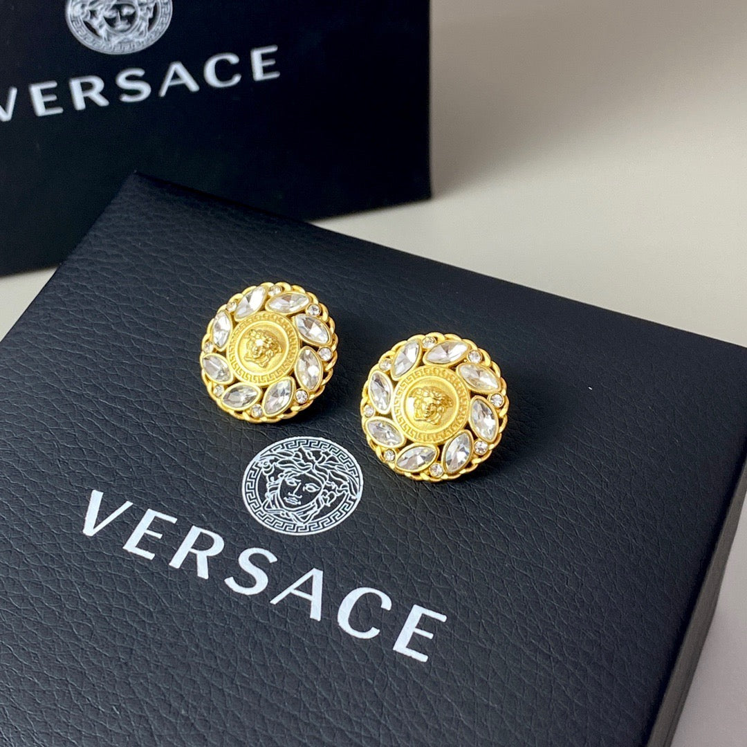 Statement Emblem Stud Earrings in Polished Metal-Tone – Design 06 front product view