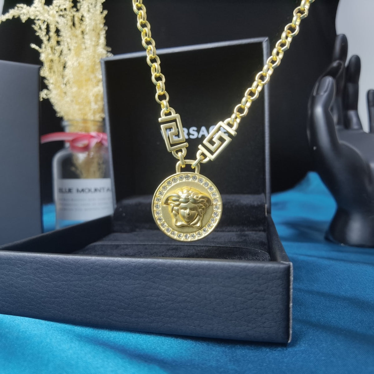 Statement Emblem Pendant Necklace in Polished Metal-Tone front product view