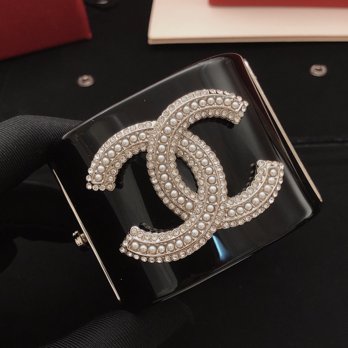 Signature Emblem Bangle in Silver-Tone – Black Detail – Design 002 styled product view