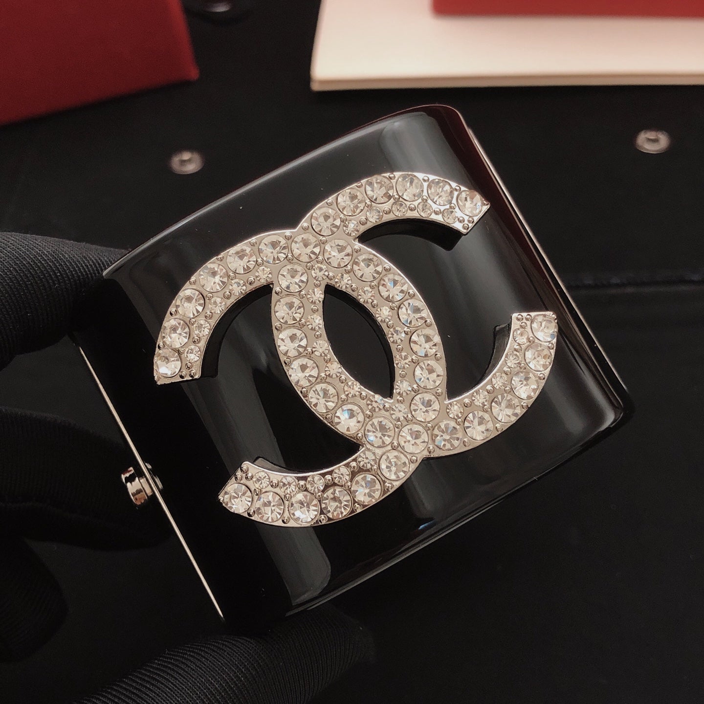 Signature Emblem Bangle in Silver-Tone – Black Detail side detail