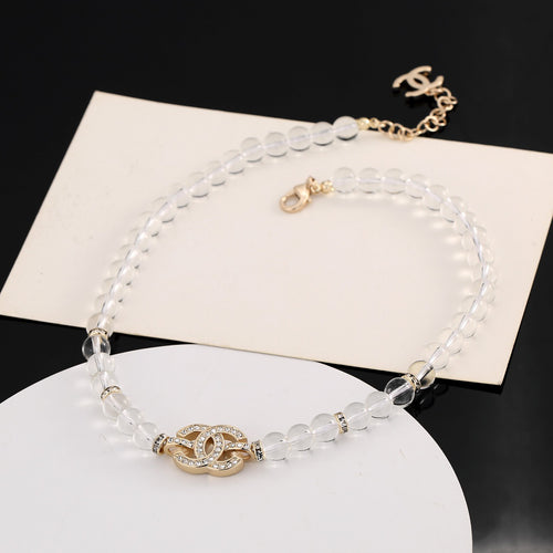 Double-C Emblem Pendant Necklace in Polished Metal-Tone – Design 031 front product view
