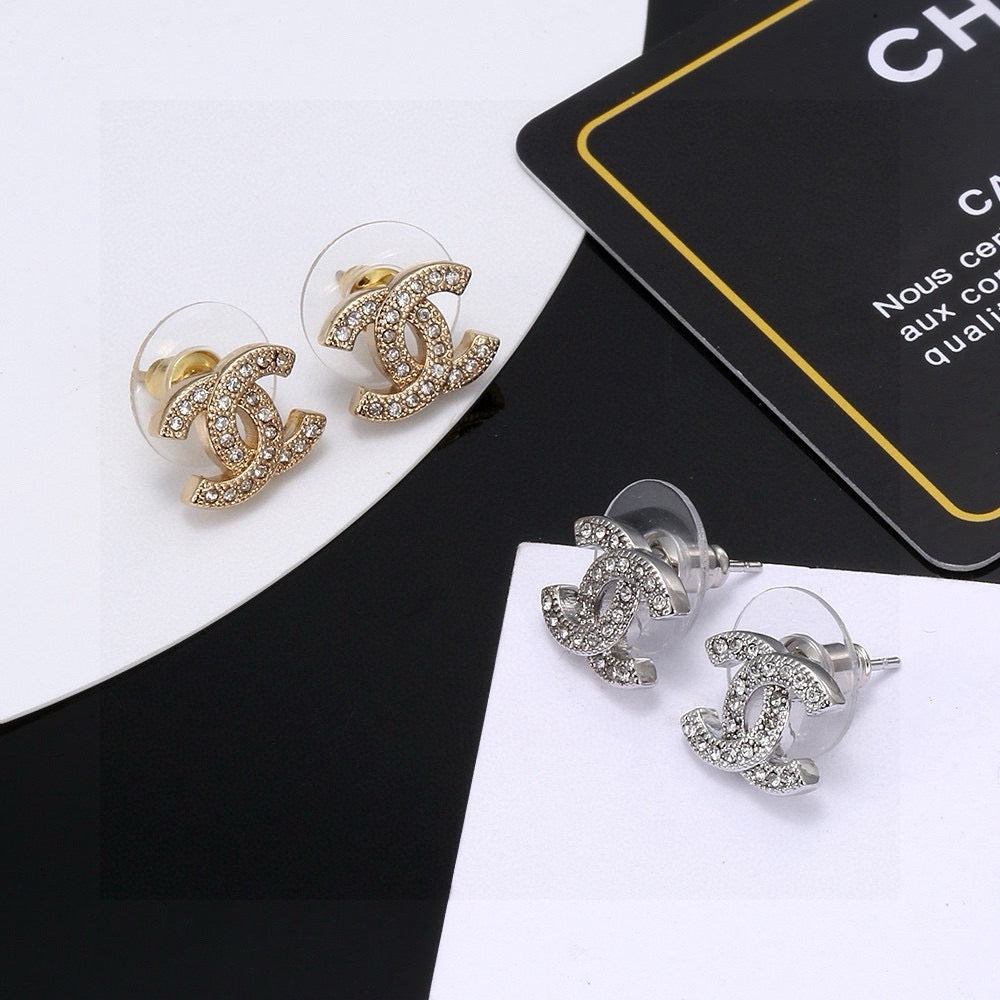 Double-C Emblem Stud Earrings in Silver-Tone – Design 004 main product view