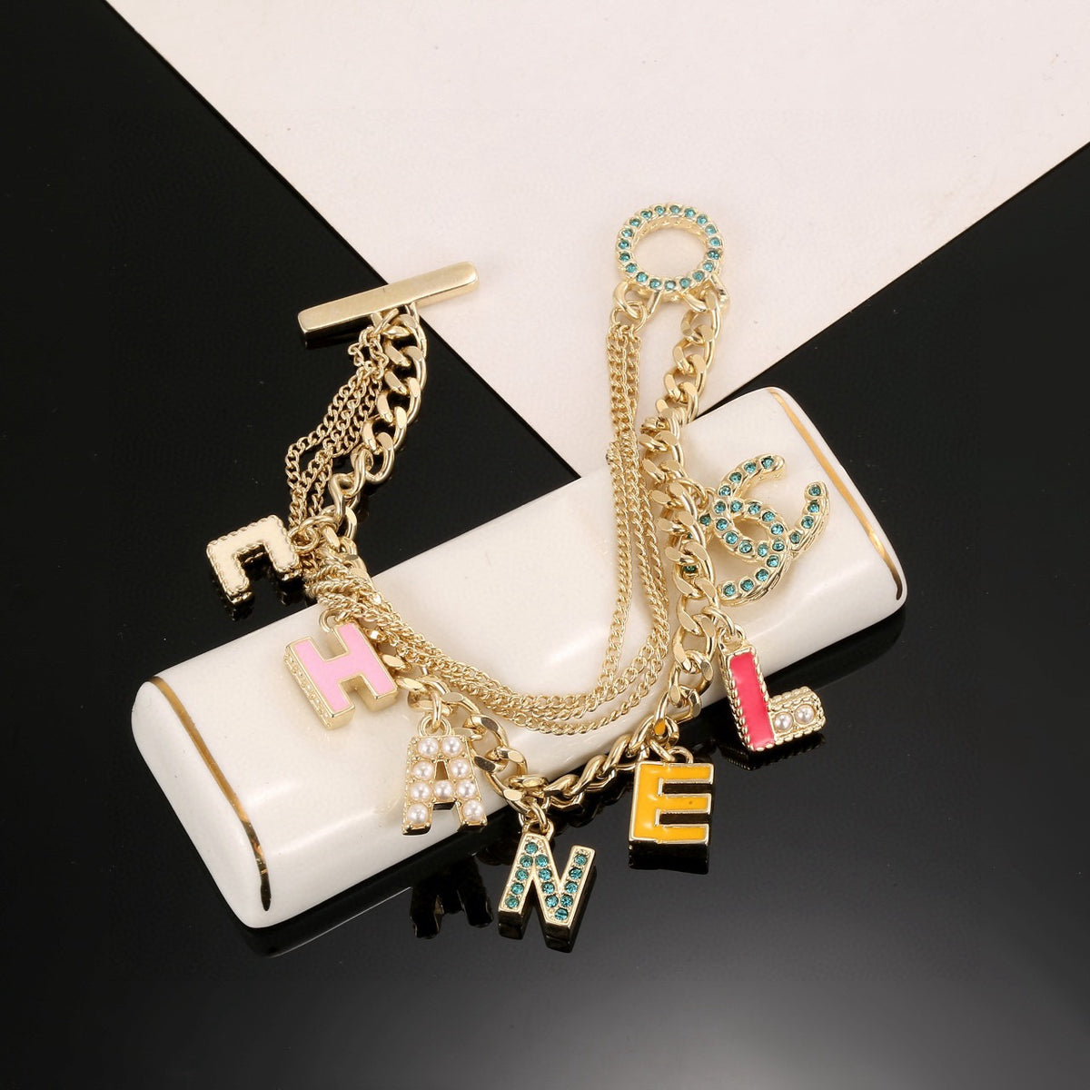 Letter Bracelet in Gold-Tone side detail