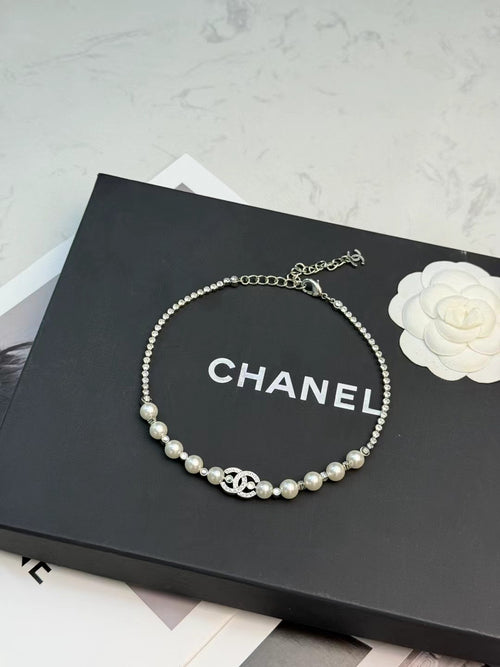 Double-C Emblem Pendant Necklace in Polished Metal-Tone – Design 030 front product view