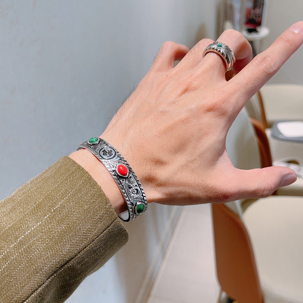 Double-G Emblem Bangle in Polished Metal-Tone – Design 026 styled product view