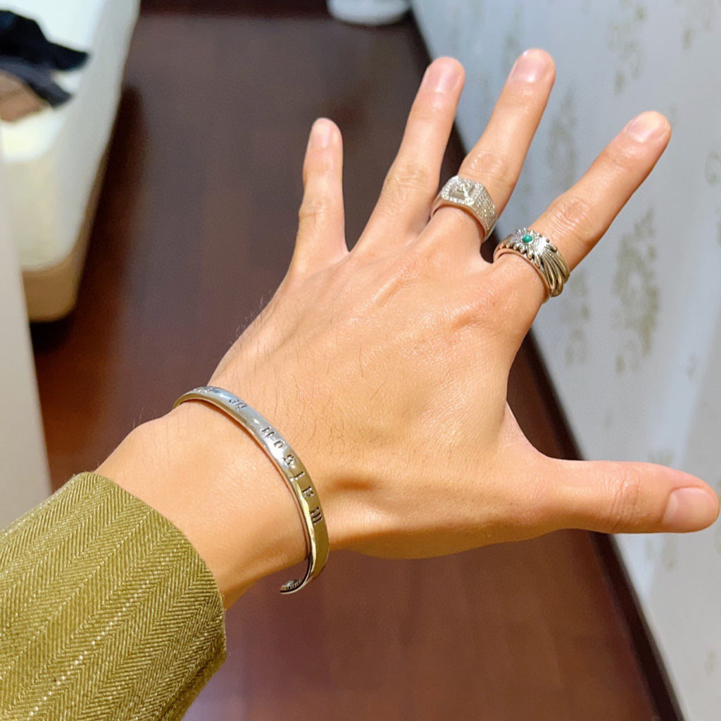 Double-G Emblem Bangle in Silver-Tone – Vintage Detail – Design 004 styled product view