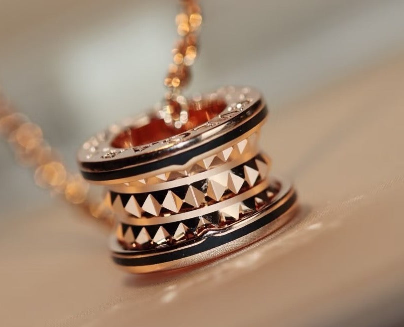 Geometric Emblem Pendant Necklace in Polished Metal-Tone – Design 008 detail view