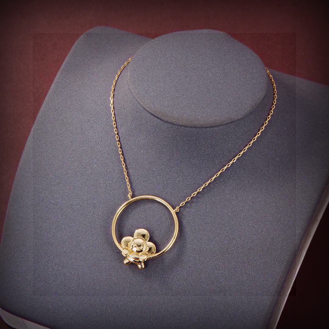 Geometric Emblem Pendant Necklace in Polished Metal-Tone – Design 026 side detail