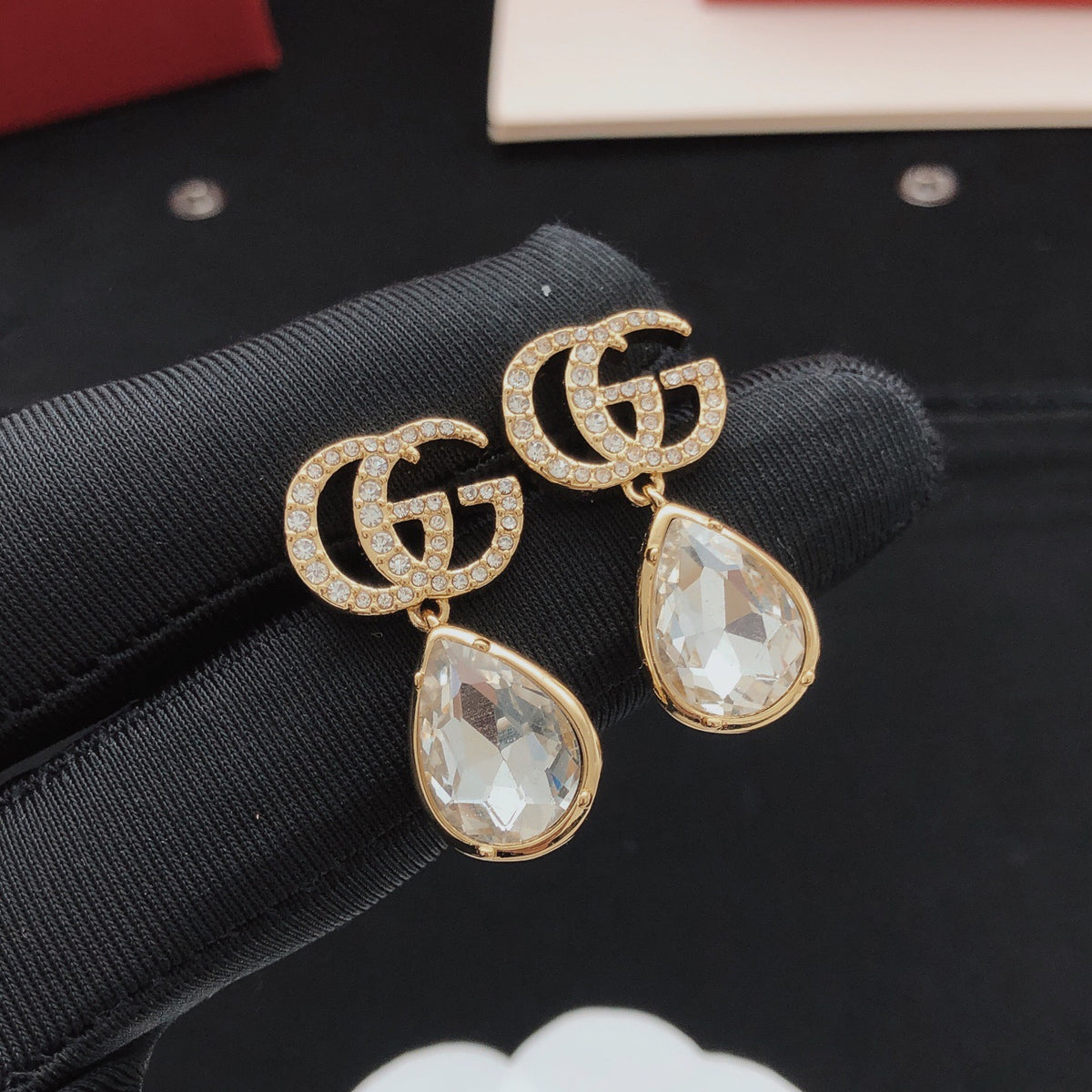 Geometric Emblem Stud Earrings in Gold-Tone – Design 003 front product view