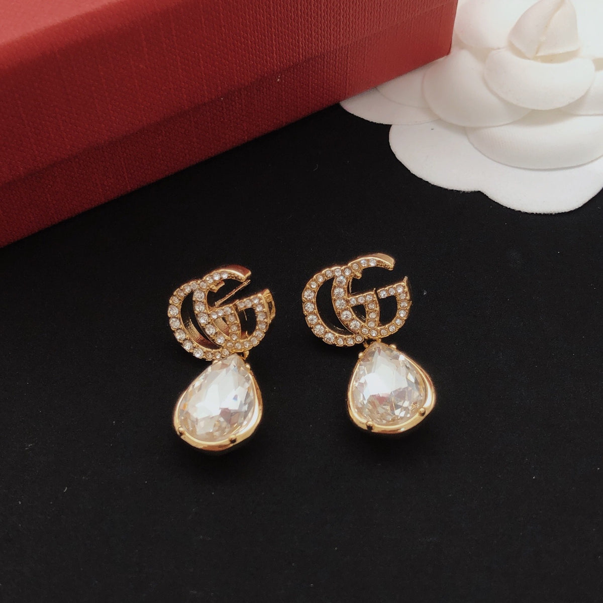 Geometric Emblem Stud Earrings in Gold-Tone – Design 003 styled product view