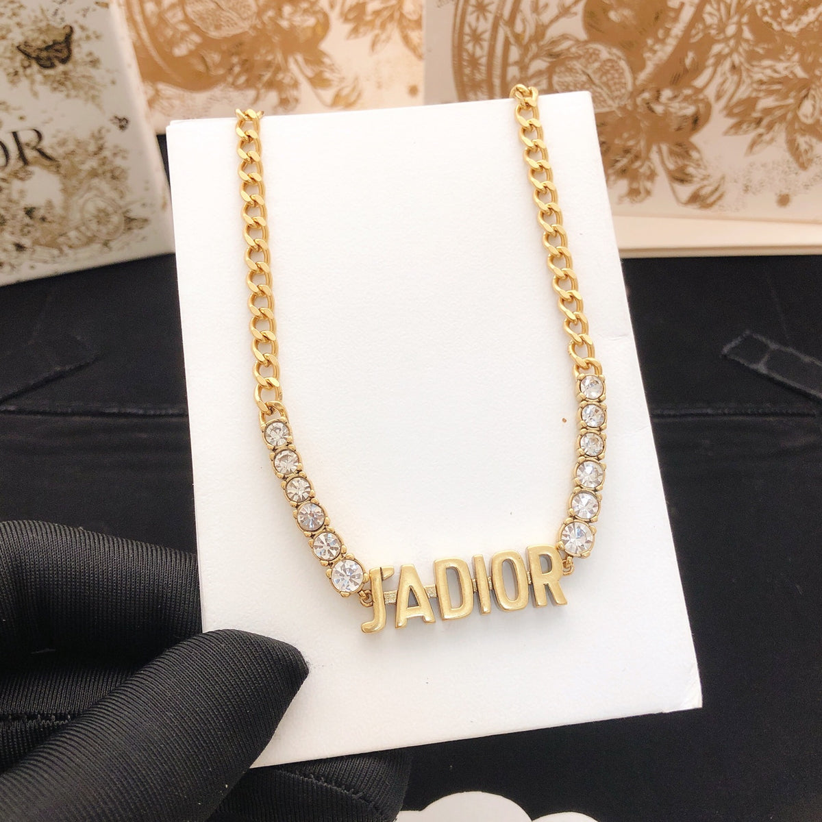 Sculptural Pendant Necklace in Polished Metal-Tone with Crystal-Style Accents – Design 005 styled view