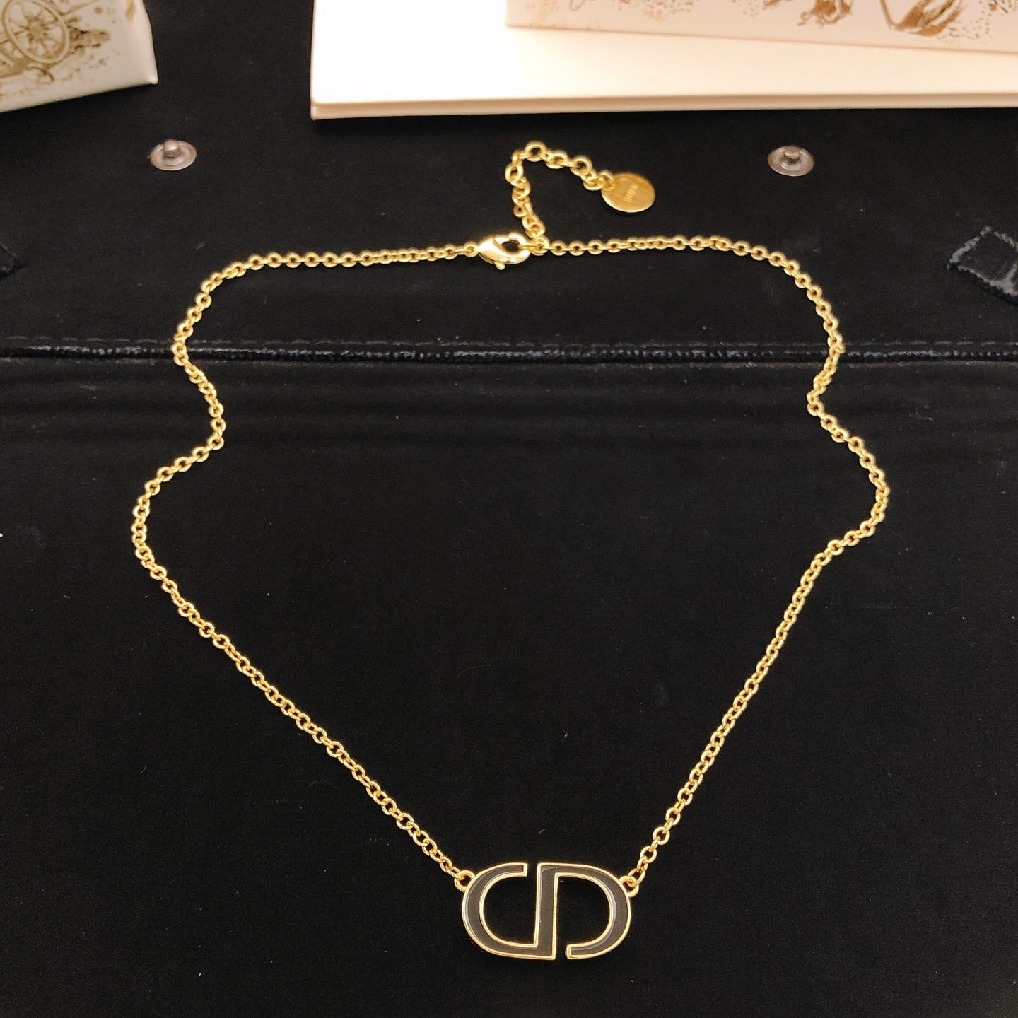 Graphic Letter Motif Pendant Necklace in Black-Tone styled view