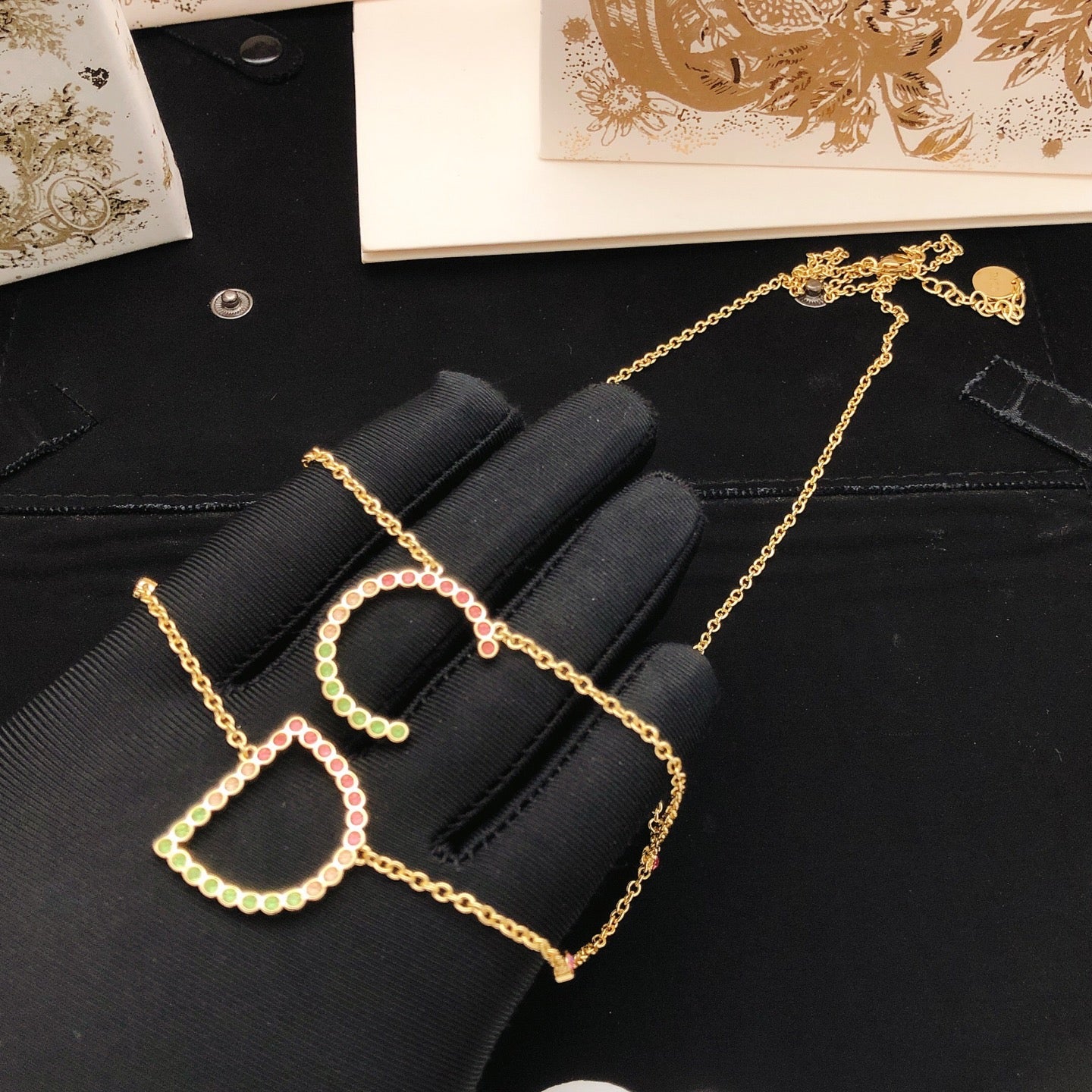 Sculptural Pendant Necklace in Polished Metal-Tone with Crystal-Style Accents – Design 004 side detail