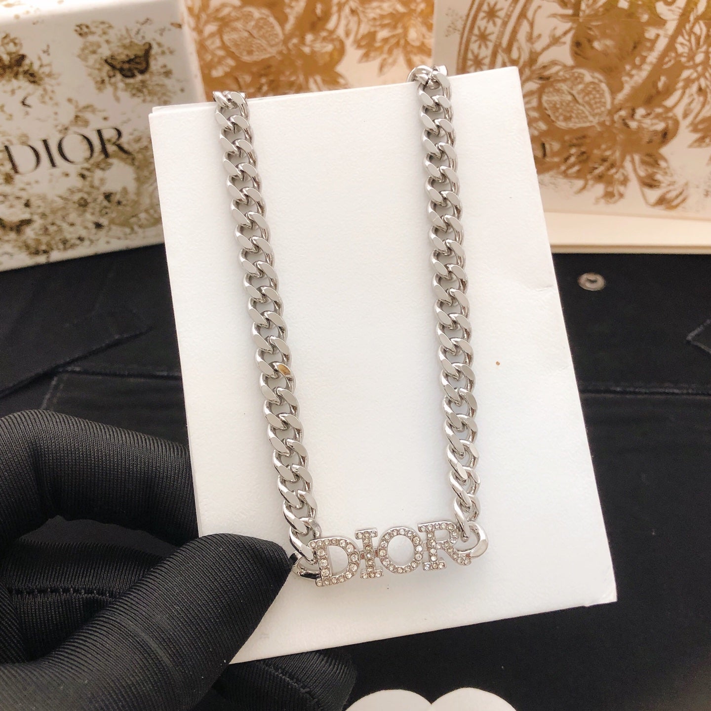 Sculptural Pendant Necklace in Silver-Tone with Crystal-Style Accents styled view
