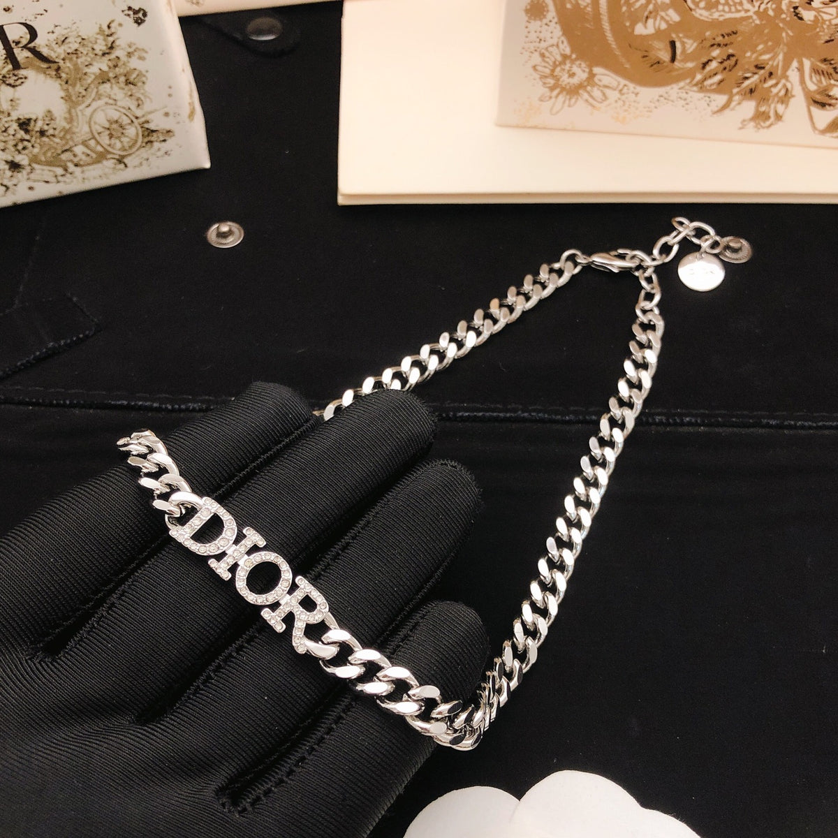 Sculptural Pendant Necklace in Silver-Tone with Crystal-Style Accents side detail