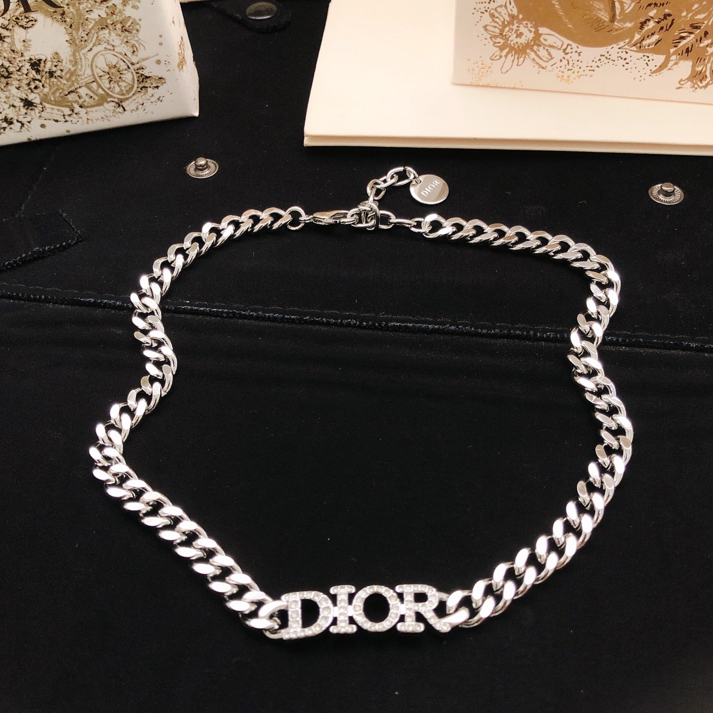 Sculptural Pendant Necklace in Silver-Tone with Crystal-Style Accents detail view