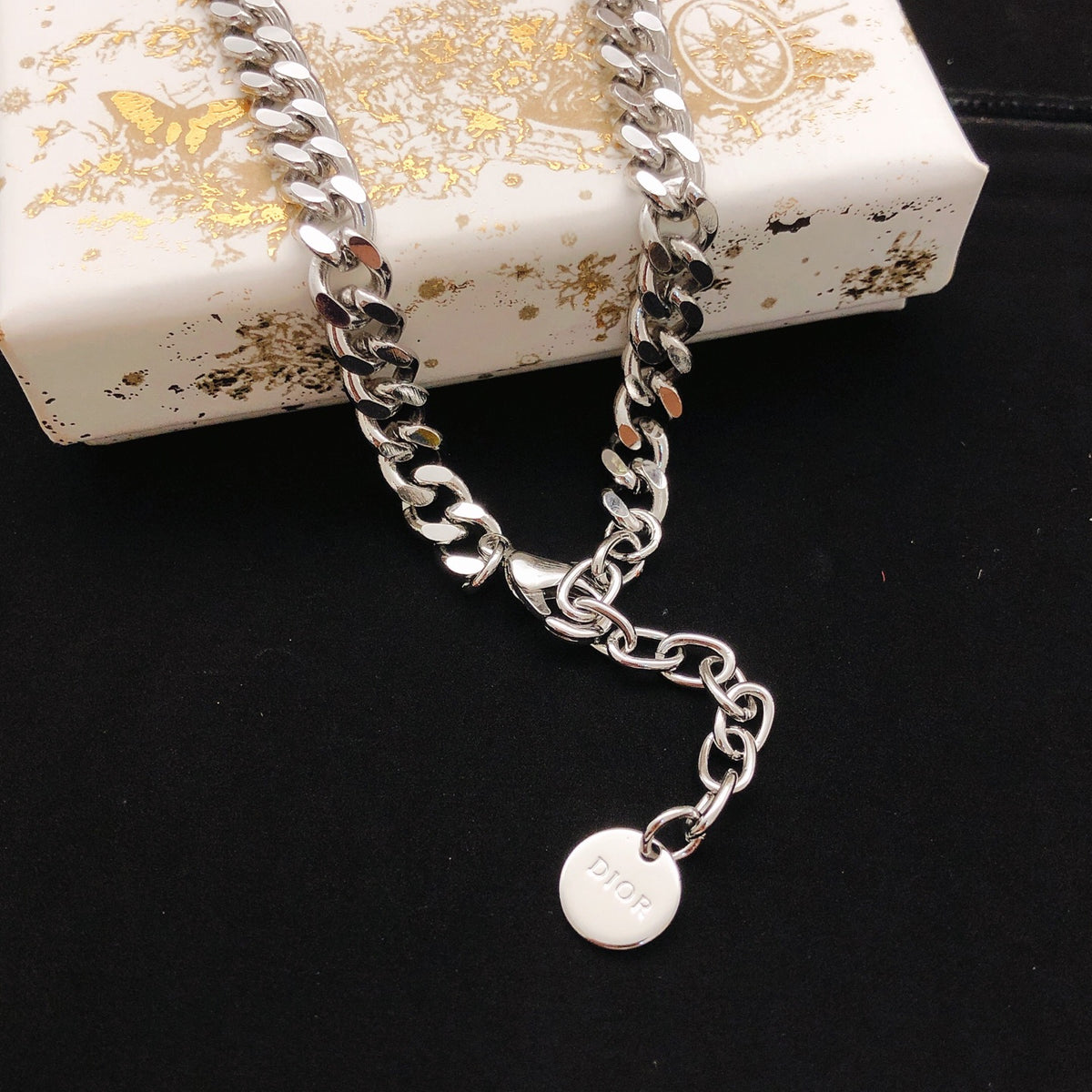 Sculptural Pendant Necklace in Silver-Tone with Crystal-Style Accents front view