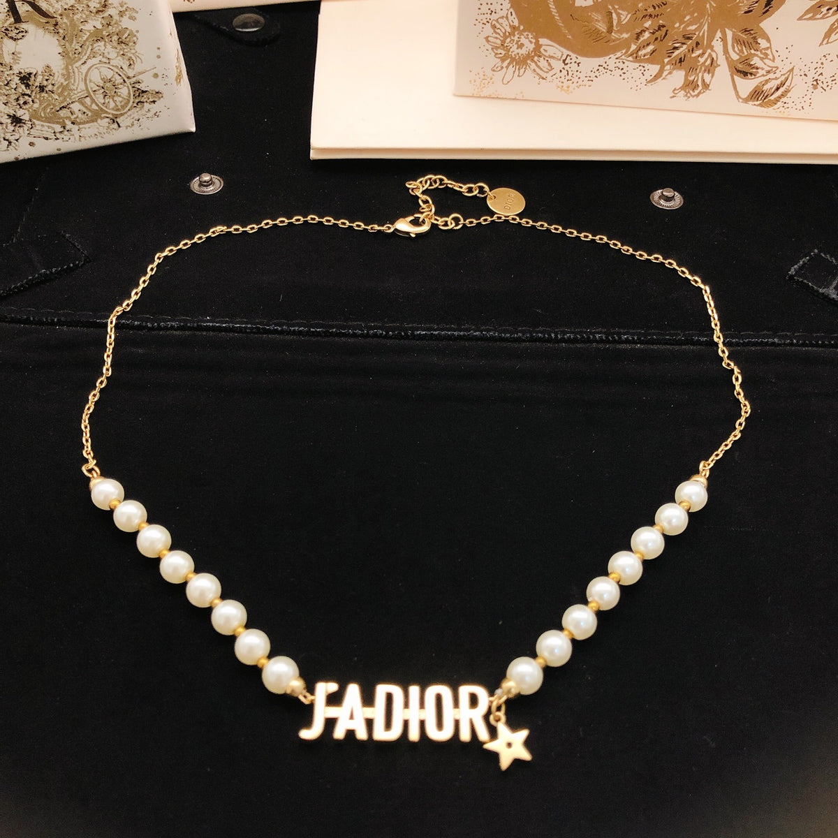 Pearl-Style Motif Pendant Necklace in Polished Metal-Tone with Pearl-Style Detail – Design 012 main product view
